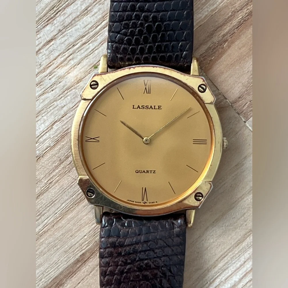 Lassale Super Rare Watch Hardy-Roma Leather Strap Gold-Tone Case, Dial, Hands